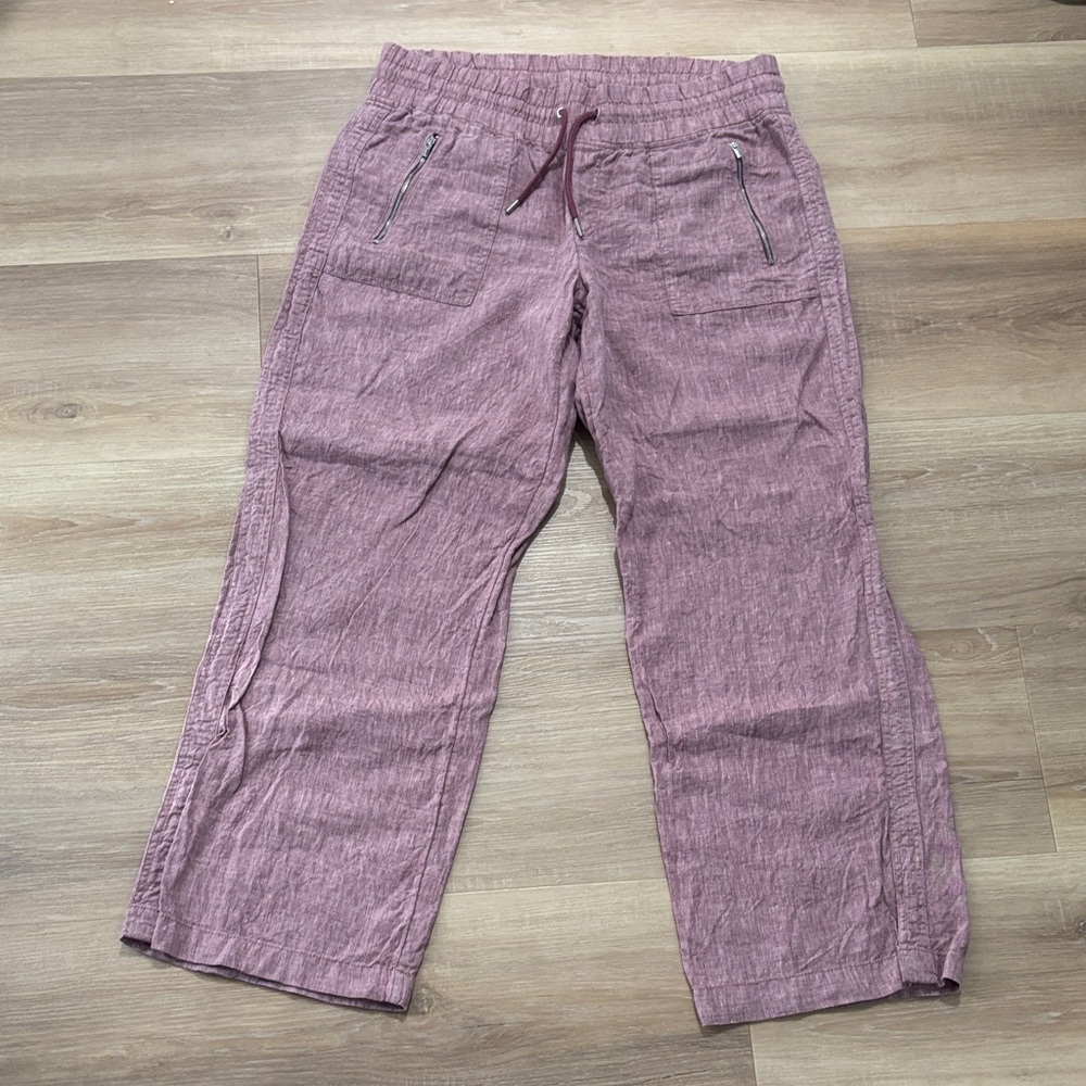 Athletes 14 Casual Mauve Linen Pants with Zipper Pockets